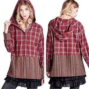 Anthropologie Oddy Wool Blend Hooded Long Sleeve Mixed Media Top Women's Large